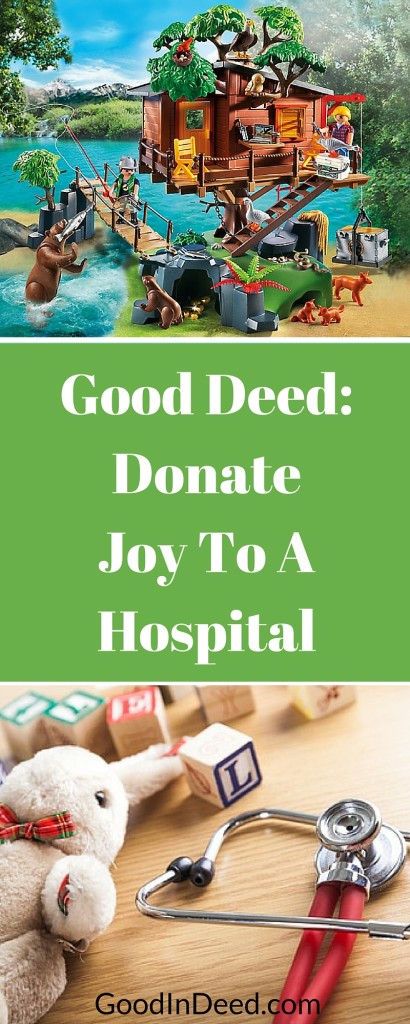 Some children spend a lot f time in a hospital. You can make that hospital time enjoyable for children by drop off a toy or a game at a hospital as a good deed.